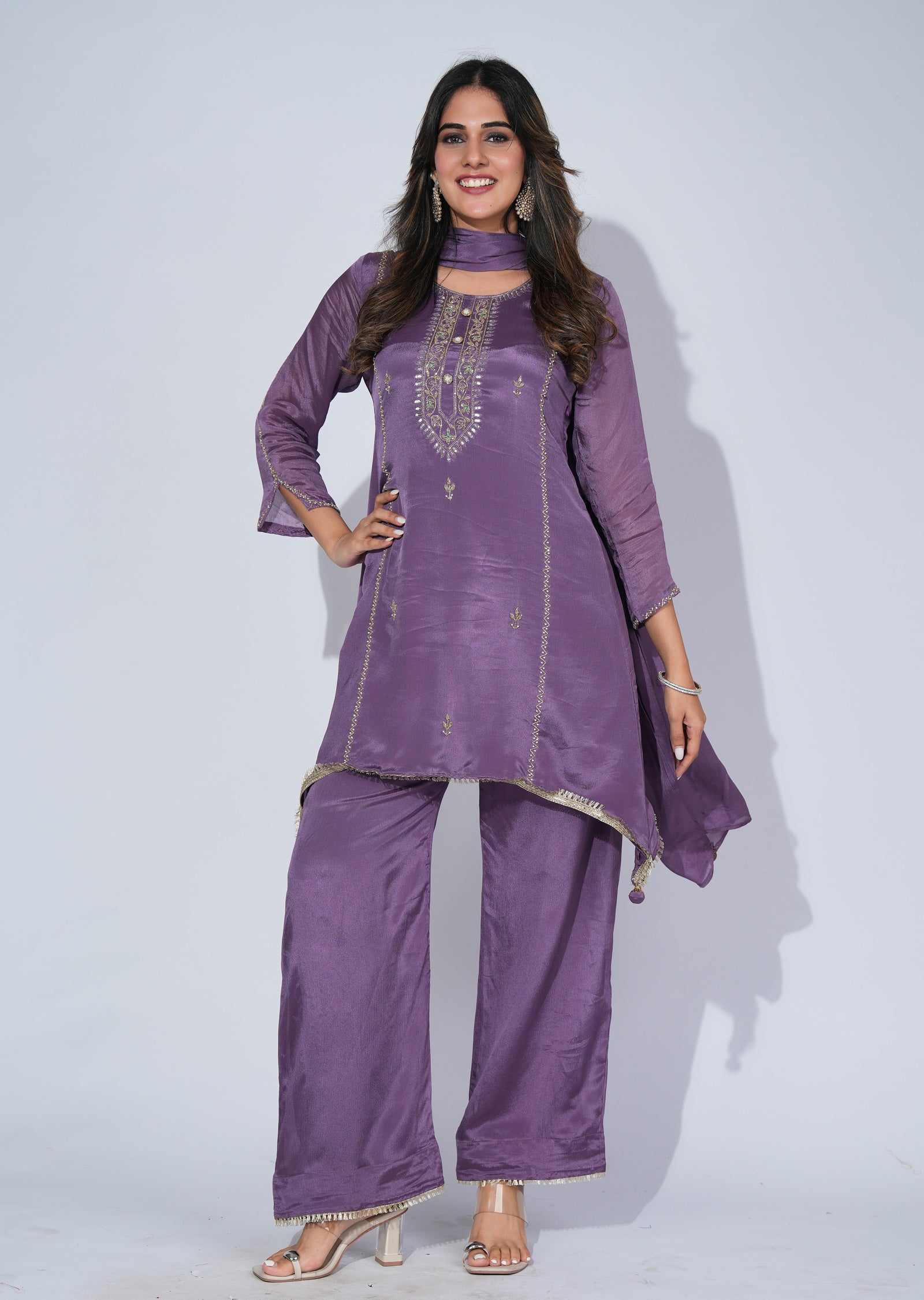 Mauve Chinnon Tail cut suit