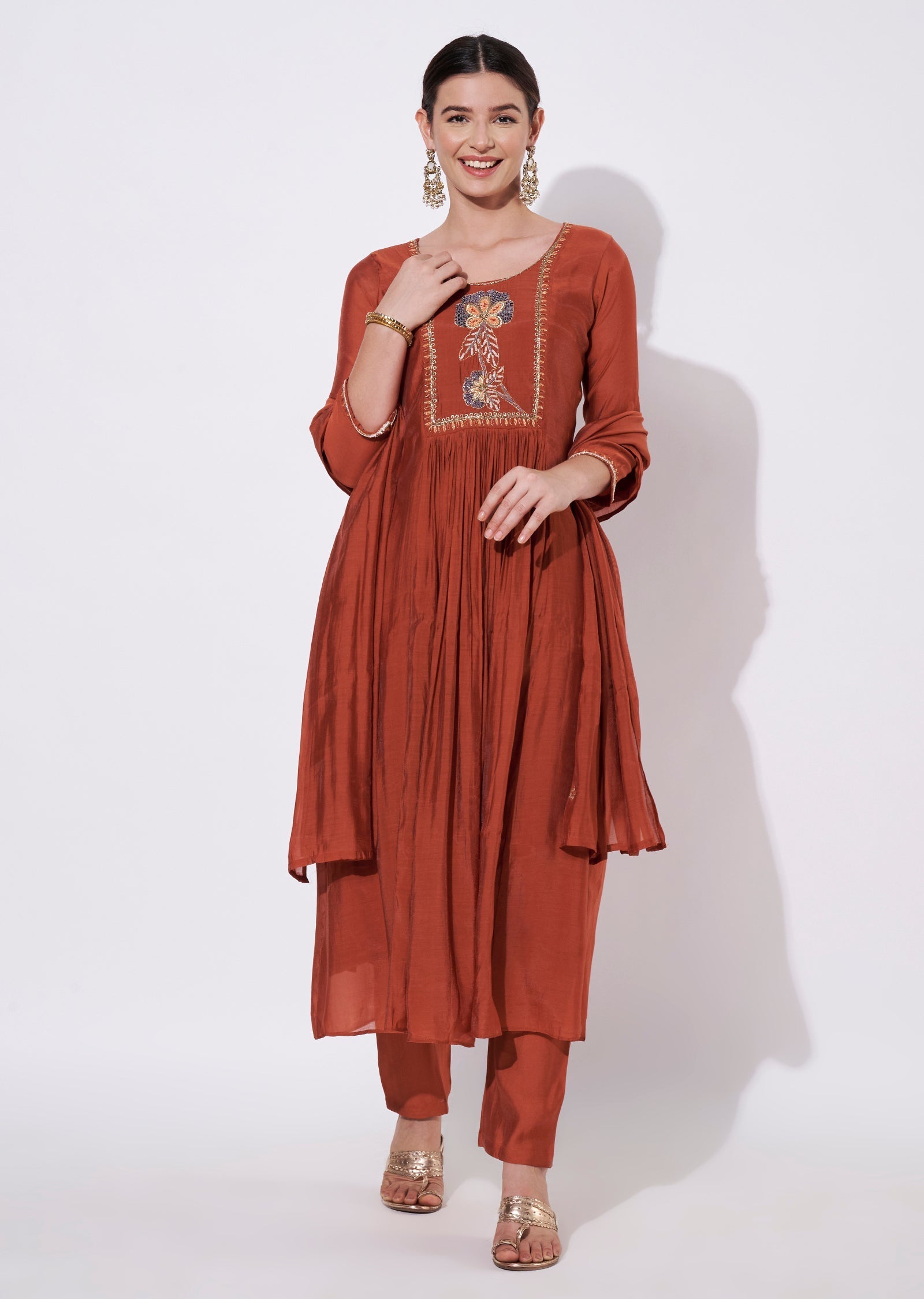 Rust Chinnon Anarkali Suit