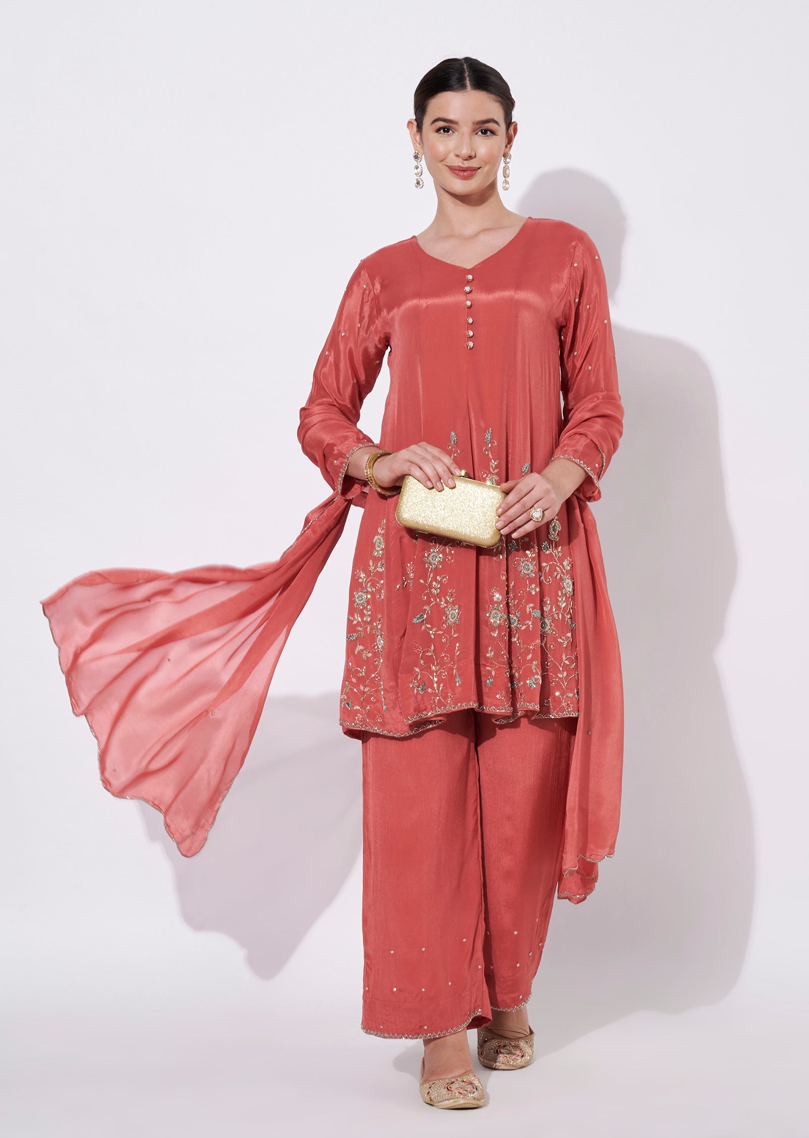 Coral Silk Straight cut suit
