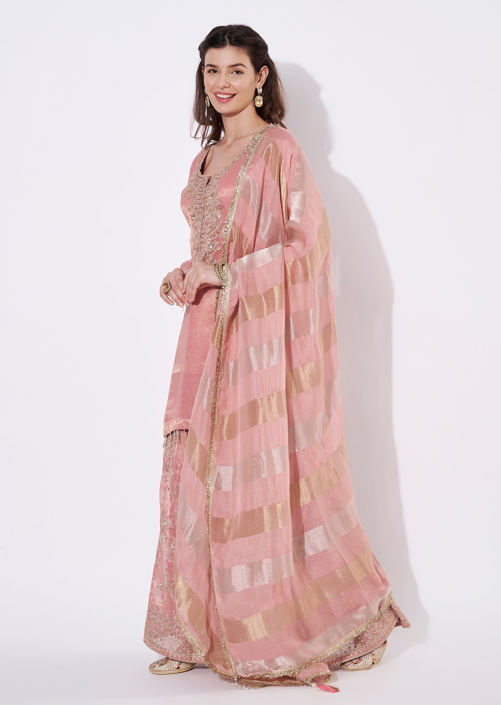 Onion Pink Tissue Sharara Set