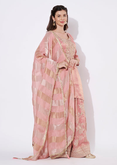 Onion Pink Tissue Sharara Set