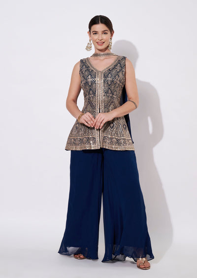 Blue Silk Sharara Set