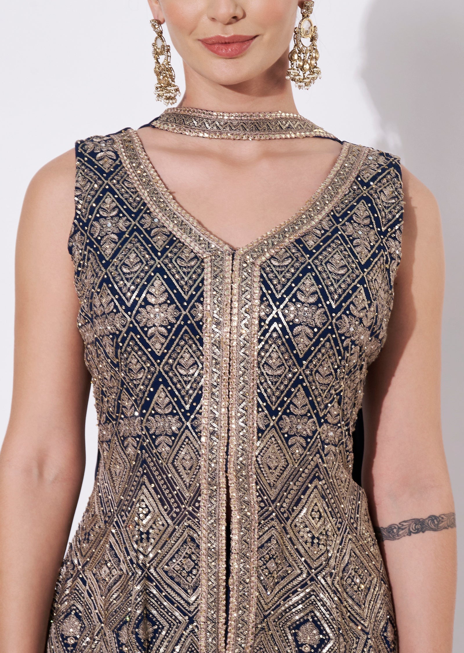 Blue Silk Sharara Set