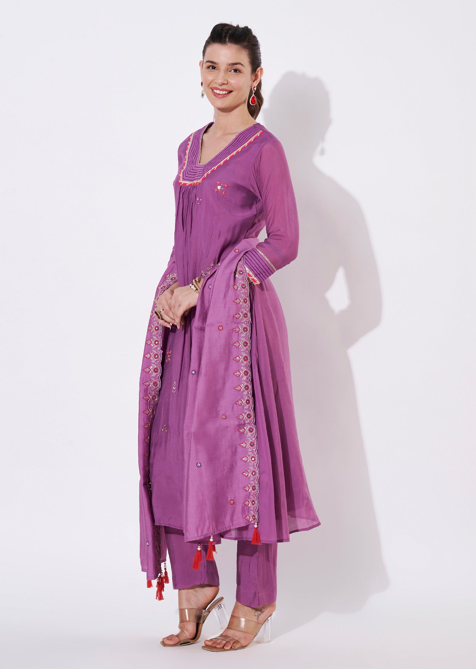 Mauve Silk Anarkali Suit