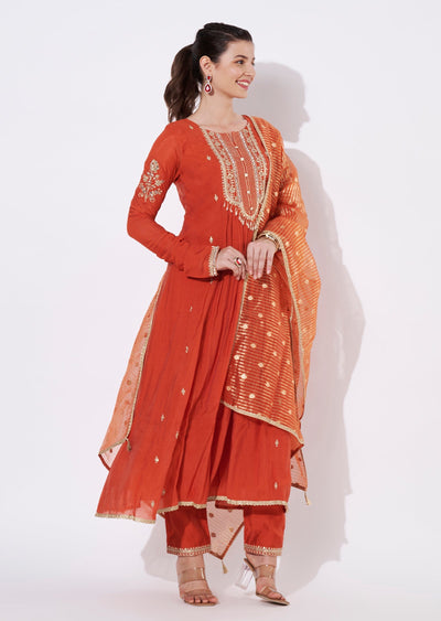 Rust Silk Anarkali Suit