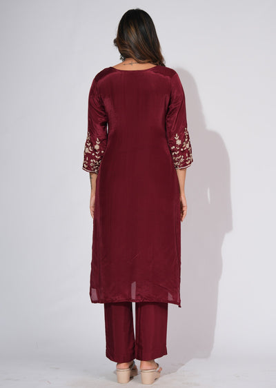 Maroon Silk Straight cut suit