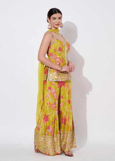 Green Chinnon Sharara Set