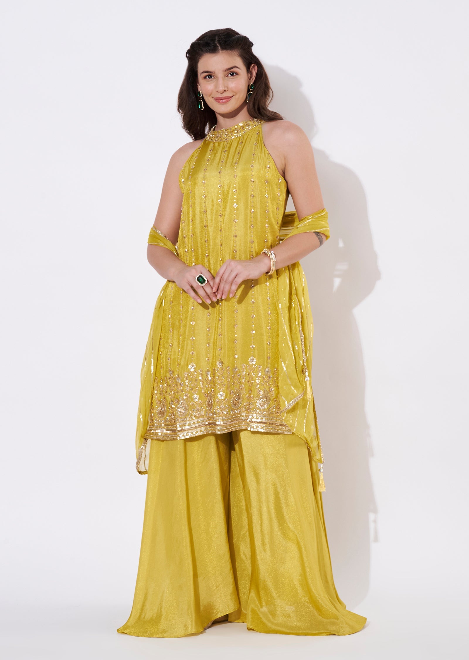 Yellow halter neck Sharara