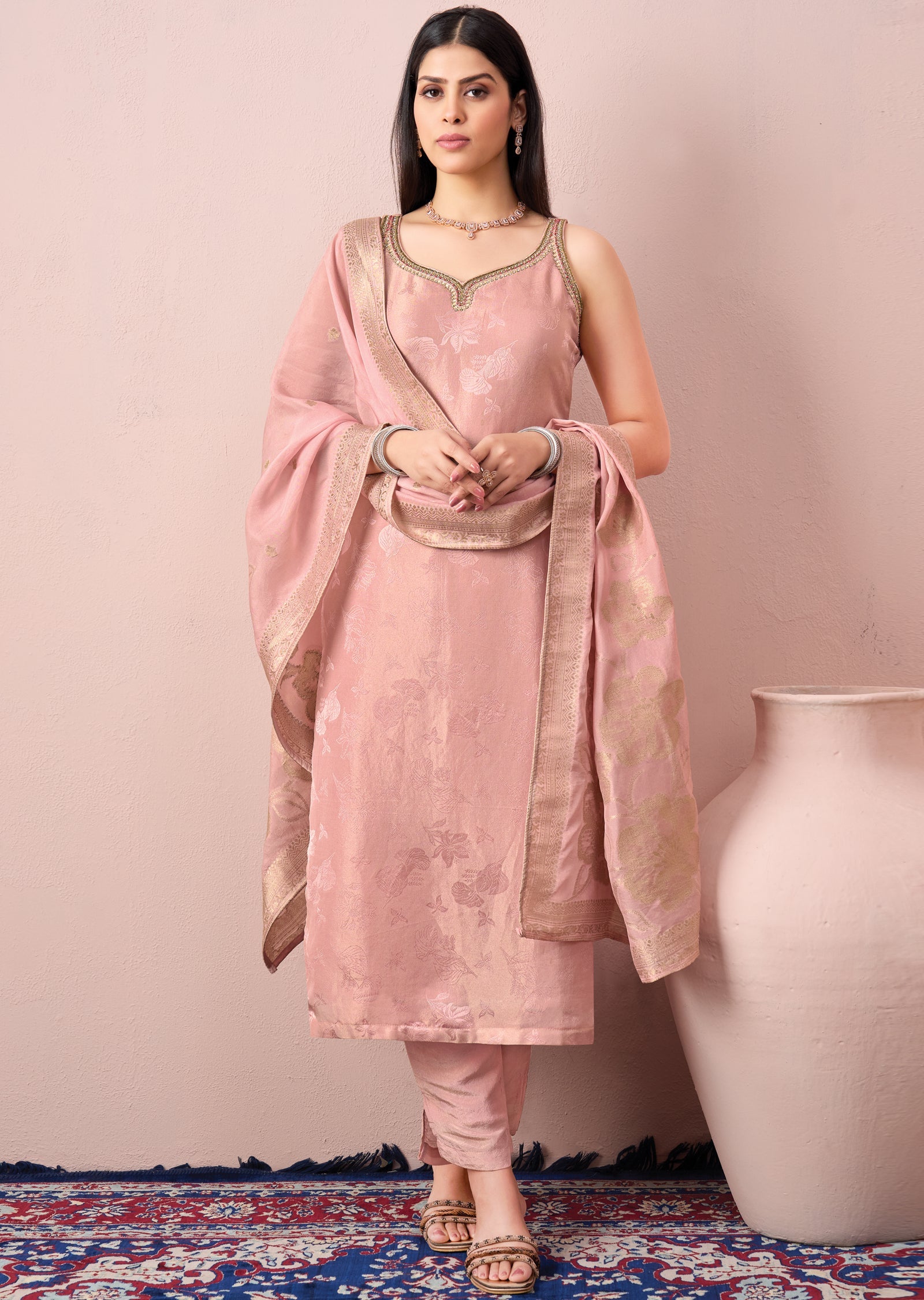 Peach Tissue Straight cut Suit
