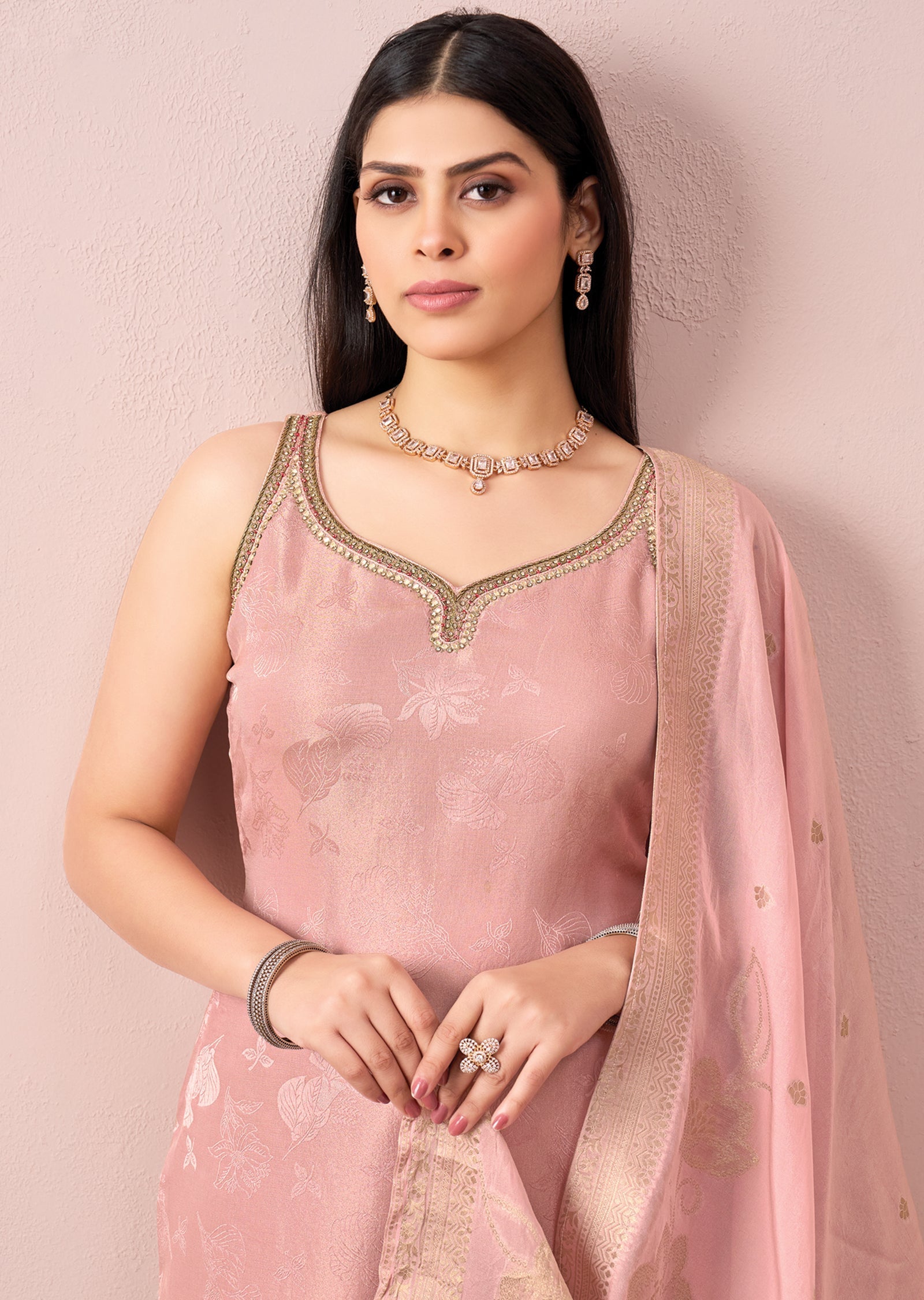 Peach Tissue Straight cut Suit