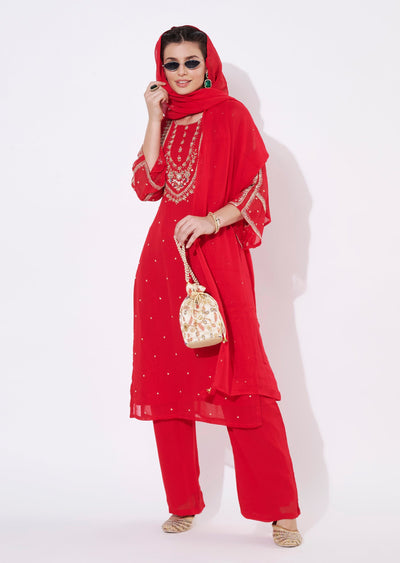 Pink Georgette Straight cut suit