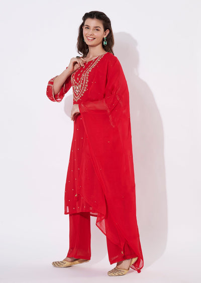 Pink Georgette Straight cut suit