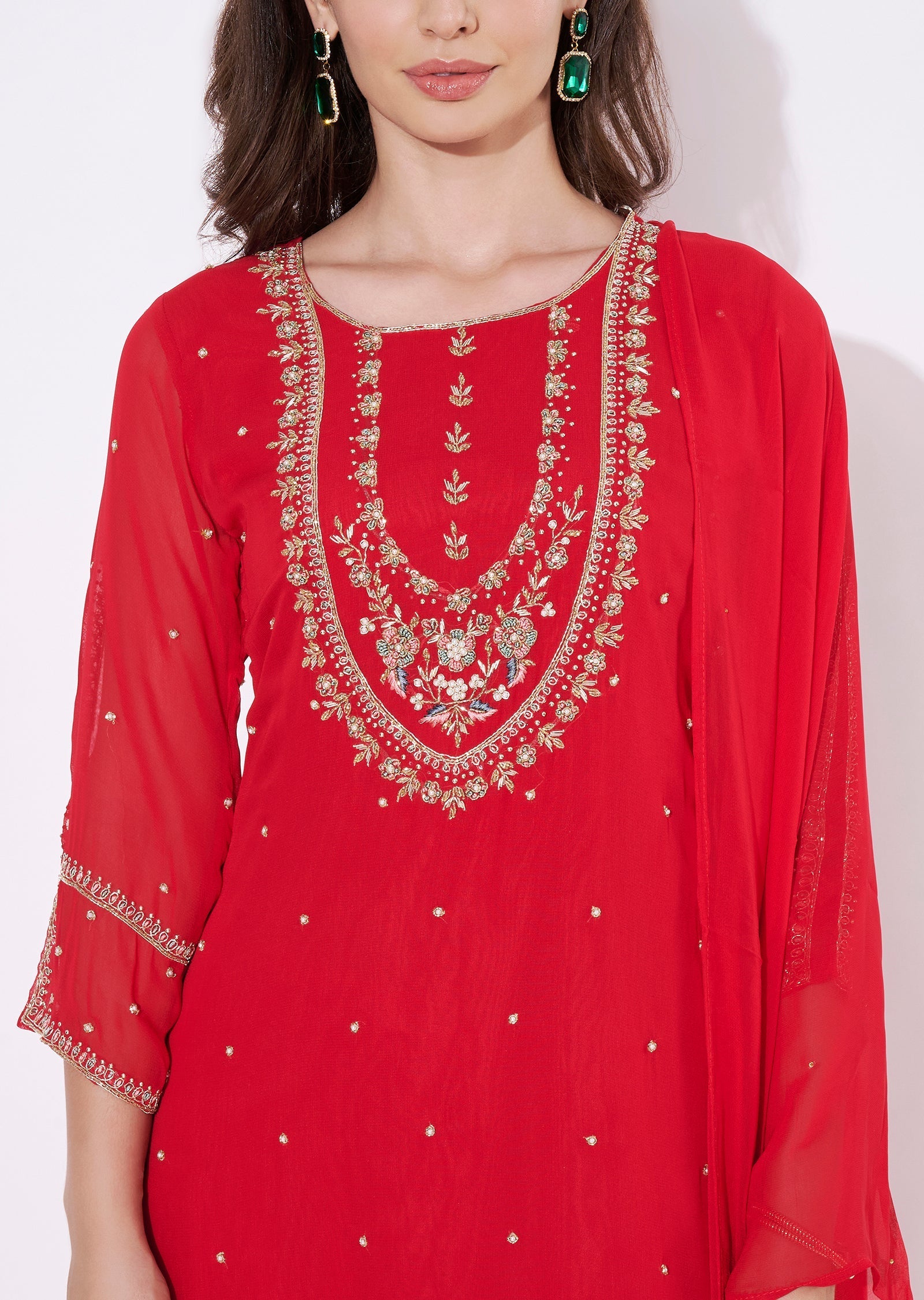 Pink Georgette Straight cut suit