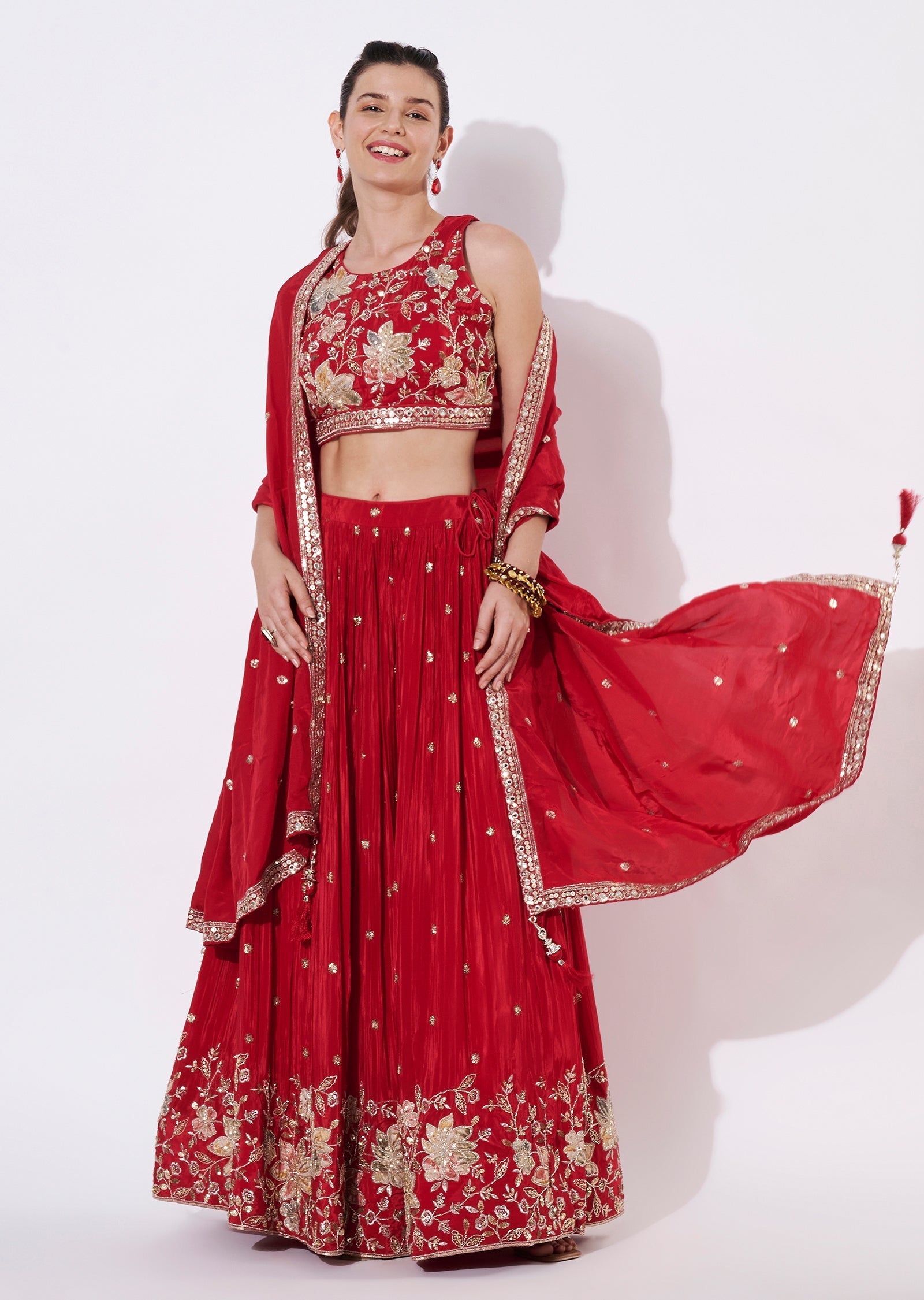 Rust Silk Lehenga Set