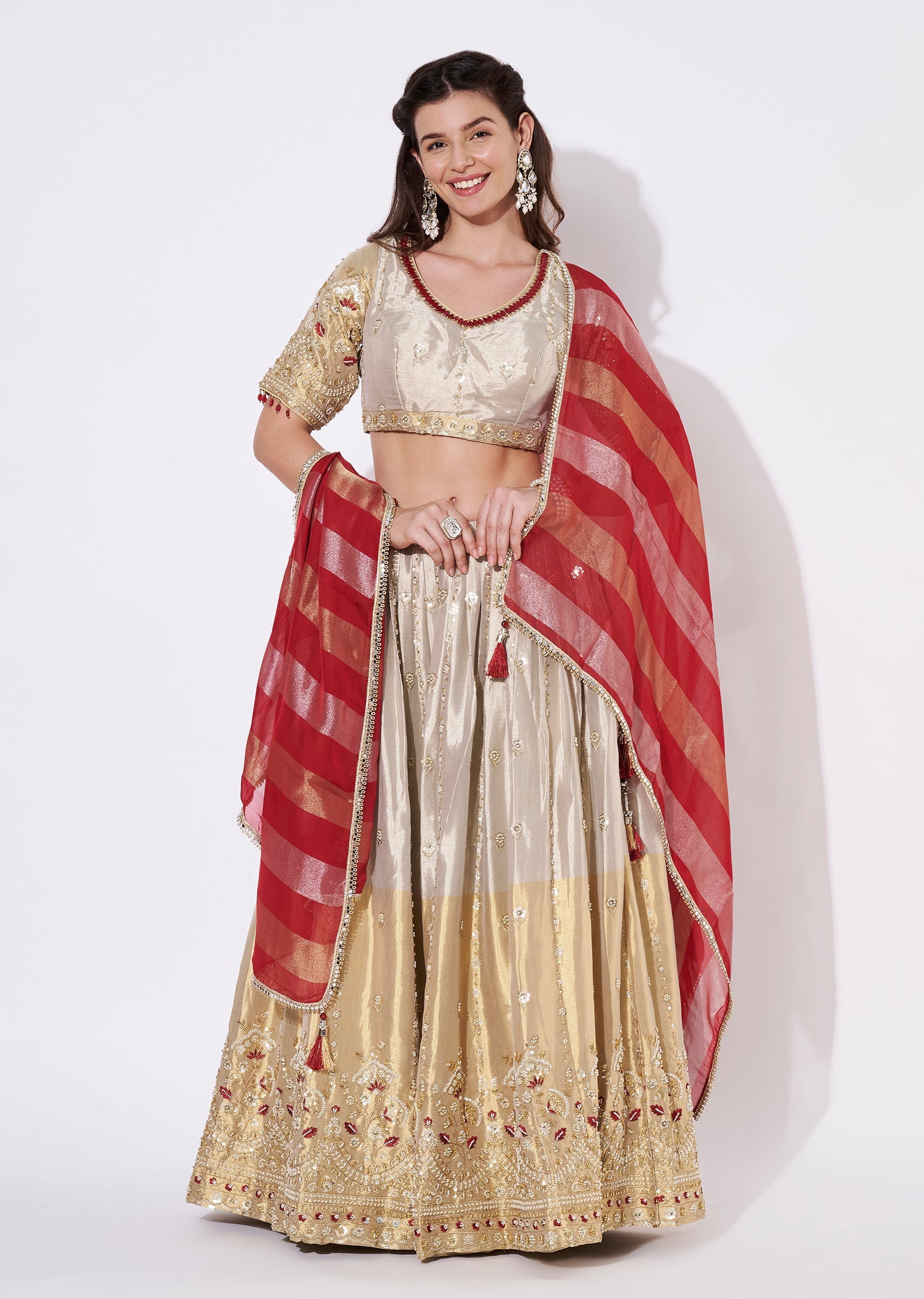 Beige Tissue Lehenga Set