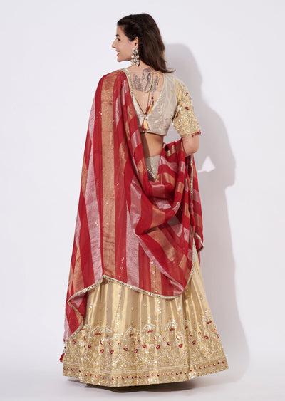 Beige Tissue Lehenga Set