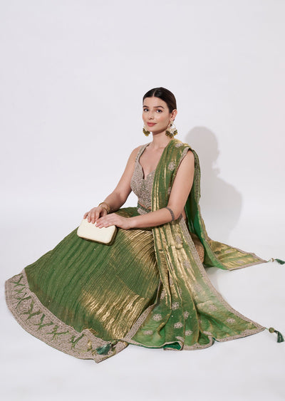 Dusty Green Tissue Lehenga Set