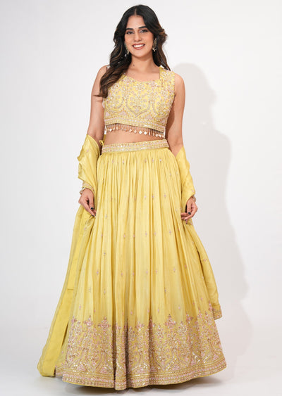 Yellow Tissue Crop top Set