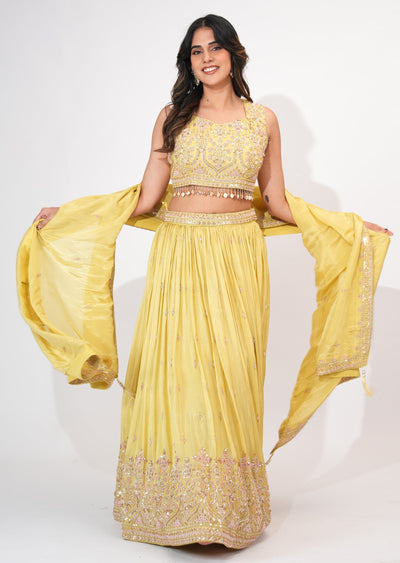 Yellow Tissue Crop top Set