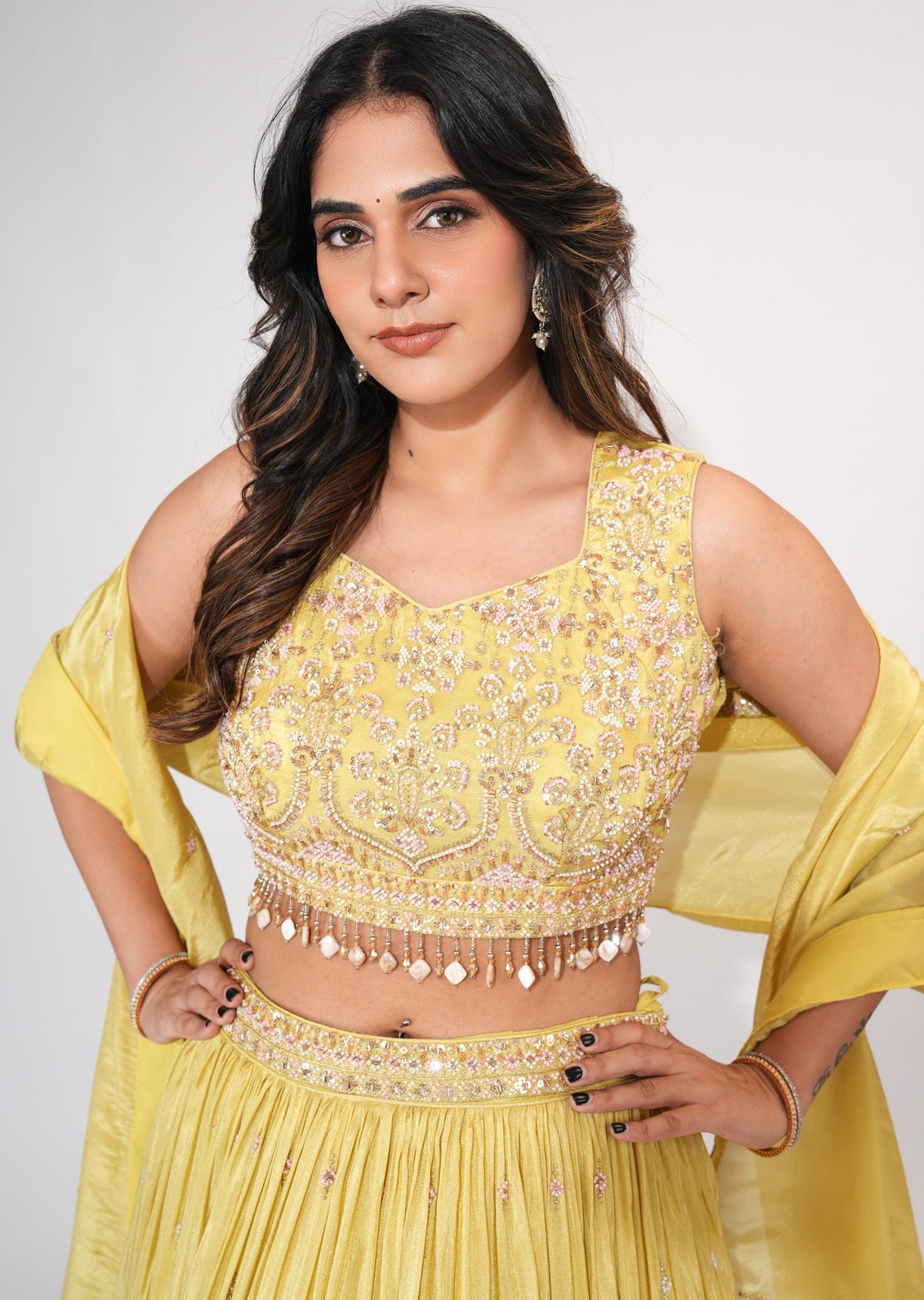 Yellow Tissue Crop top Set