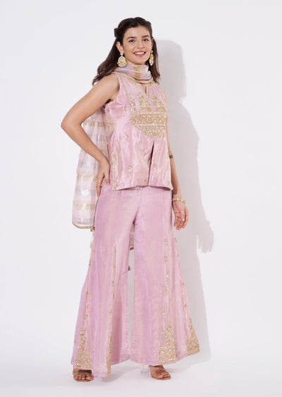 Lavender Tissue Sharara Set