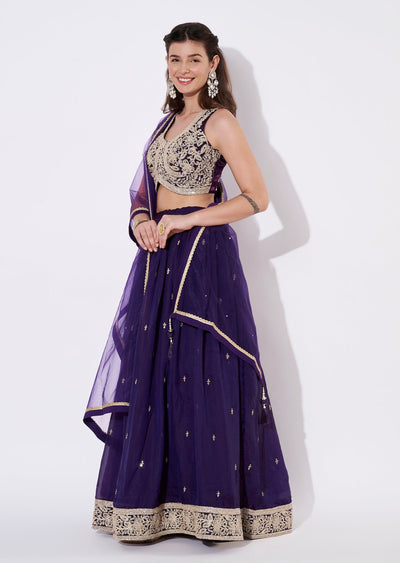 Purple Silk Lehenga Set