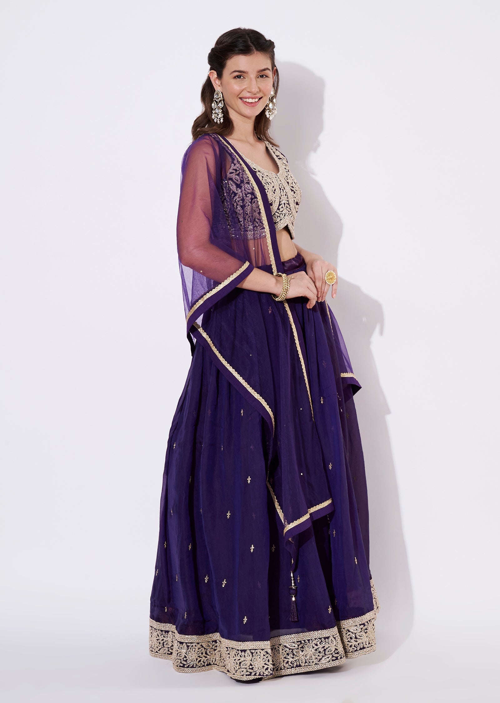 Purple Silk Lehenga Set