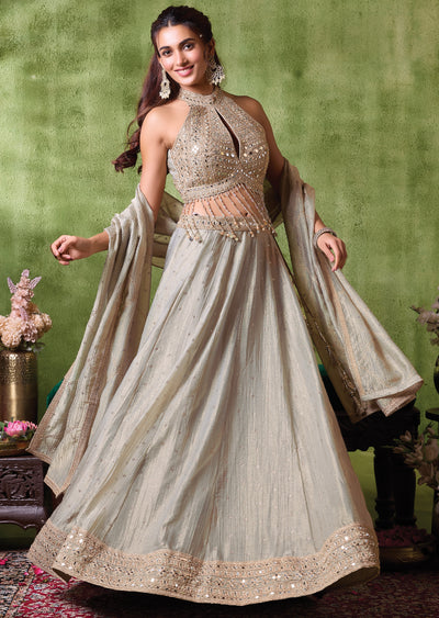 Grey Tissue Lehenga Set