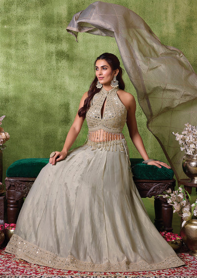 Grey Tissue Lehenga Set