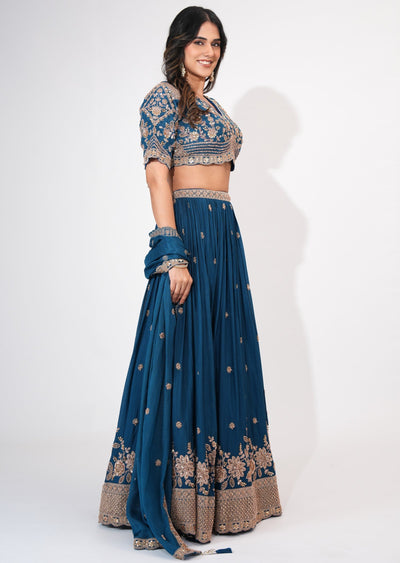 Teal Blue Tissue Crop top Set