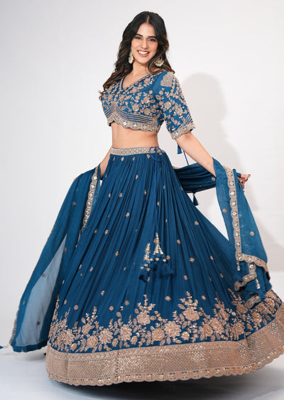 Teal Blue Tissue Crop top Set