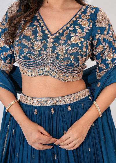 Teal Blue Tissue Crop top Set