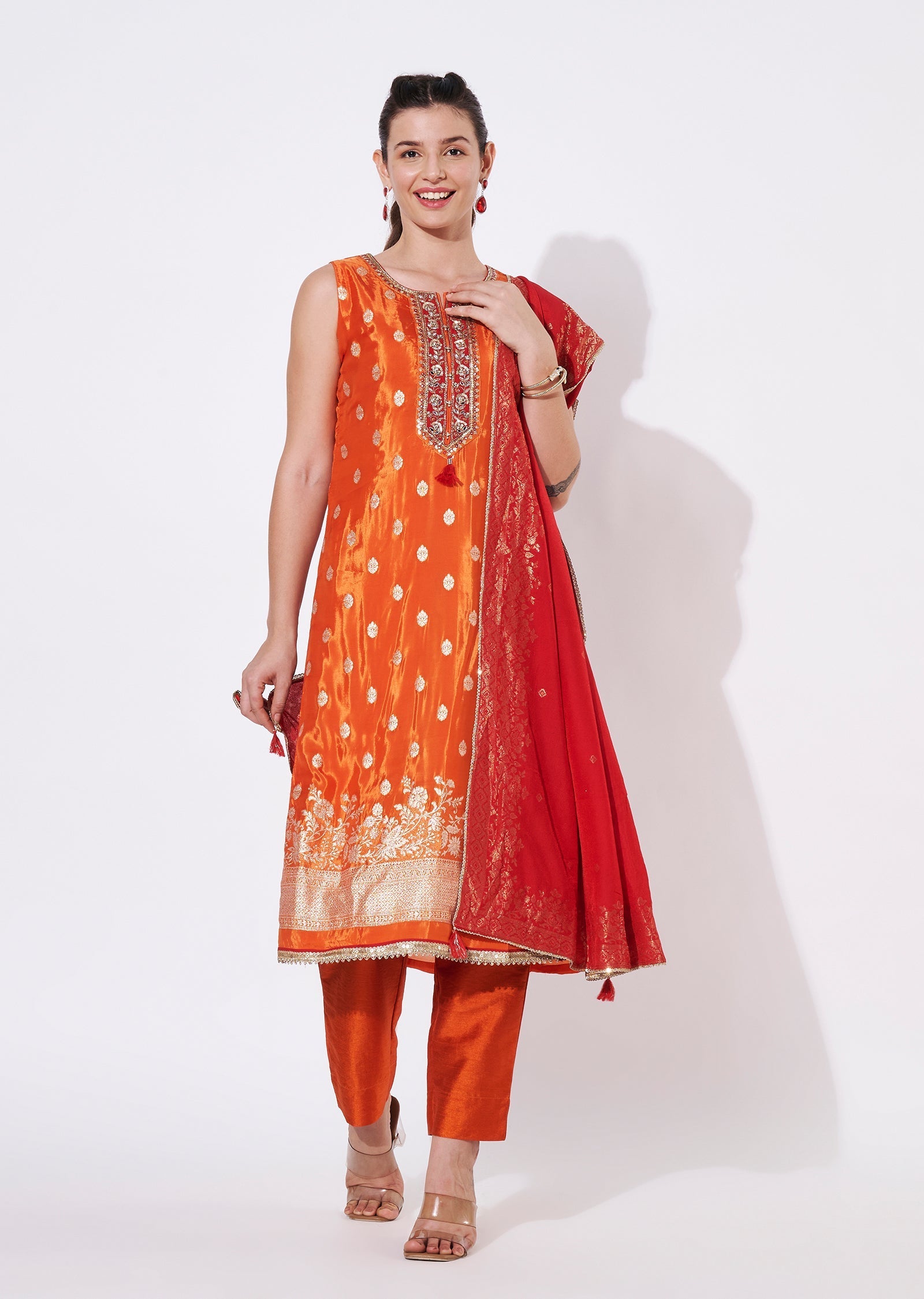 Orange Chinnon Straight cut suit
