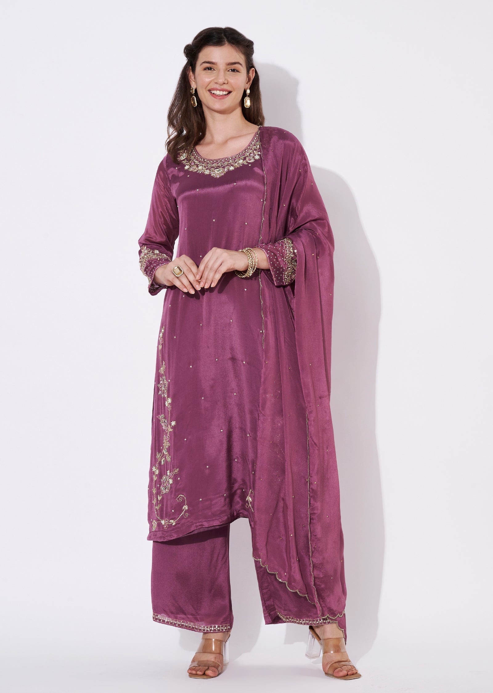 Mauve Chinnon Straight cut Suit