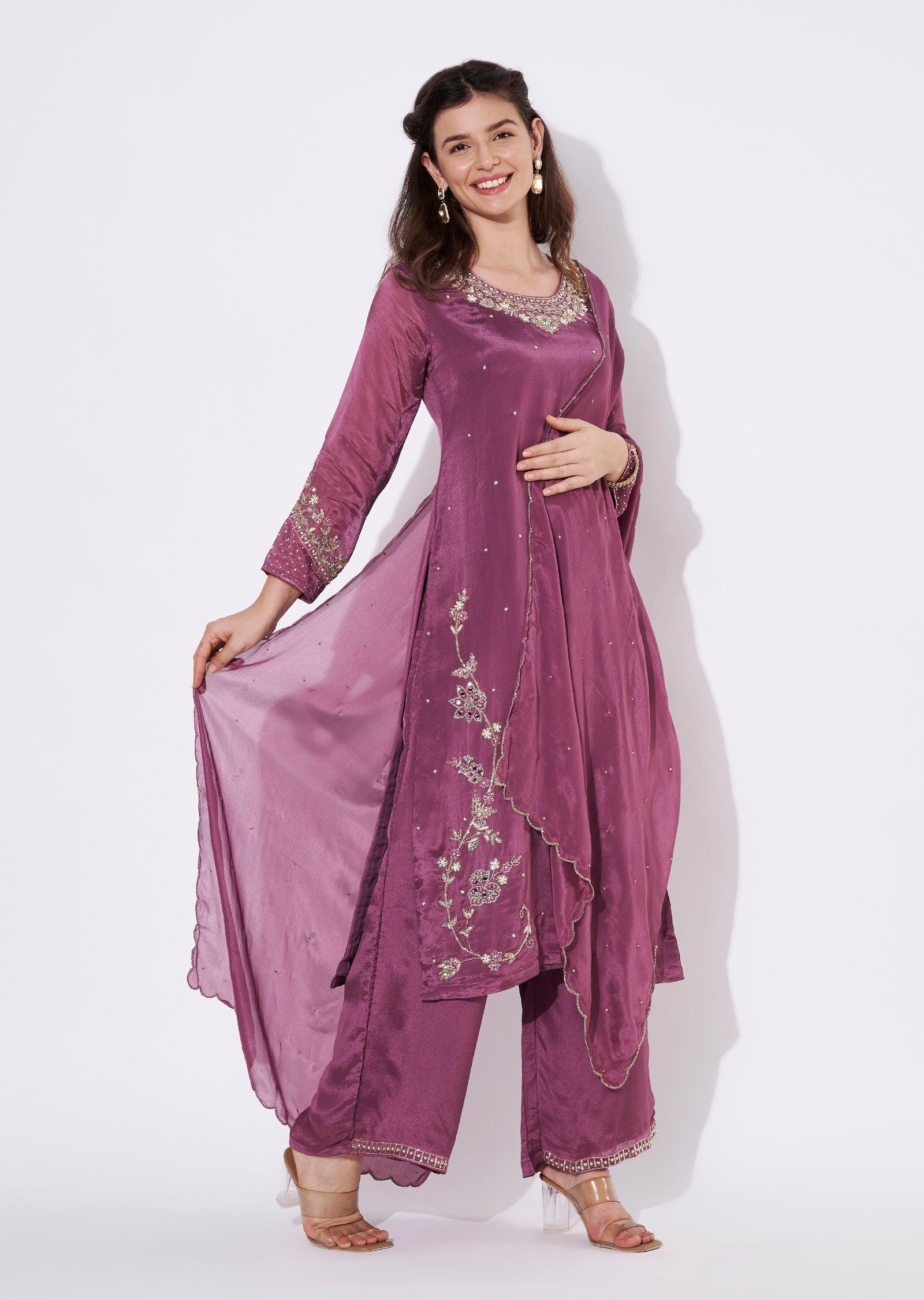 Mauve Chinnon Straight cut Suit