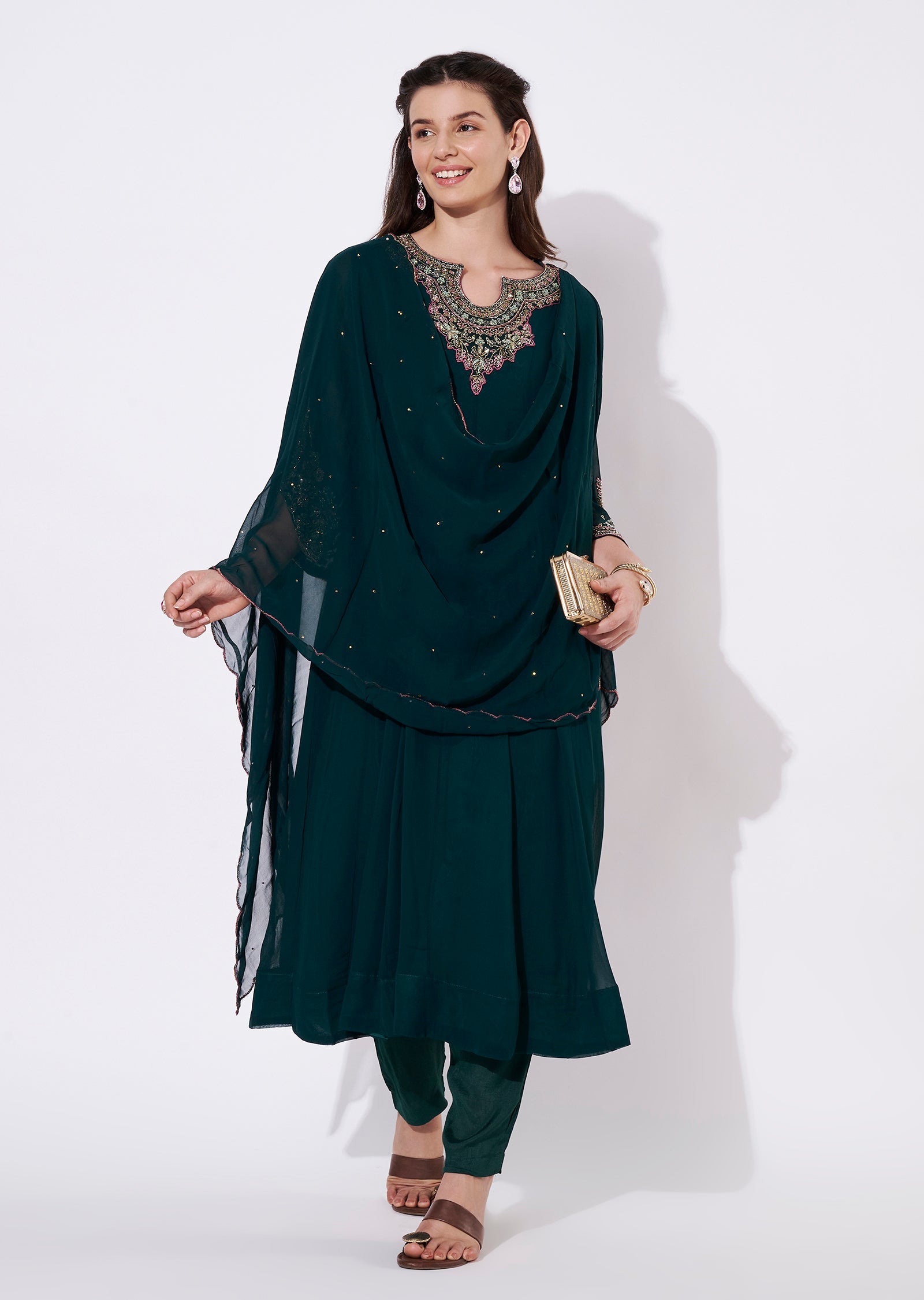 Bottle Green Georgette Anarkali Suit