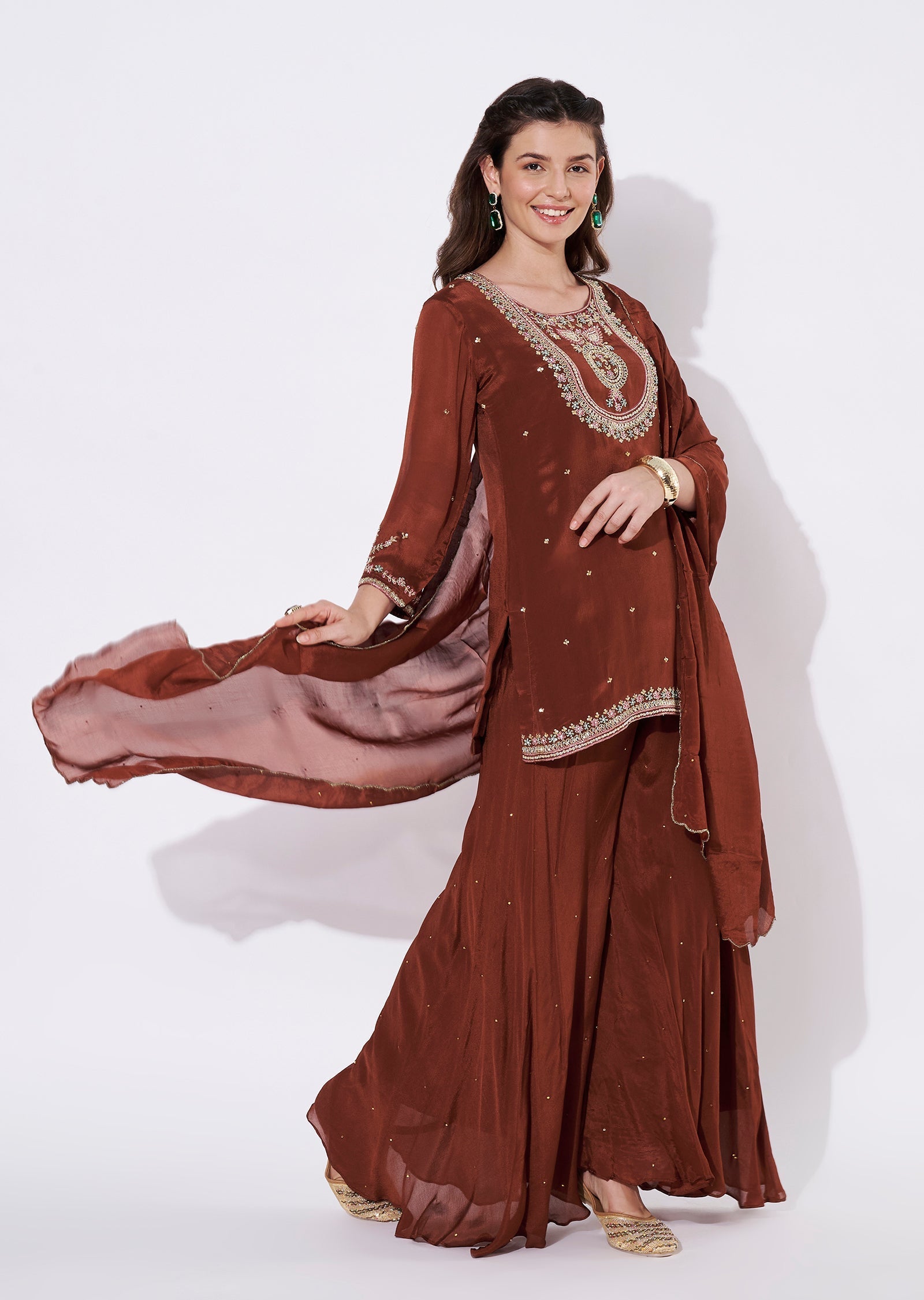 Brown Chinnon Sharara Set