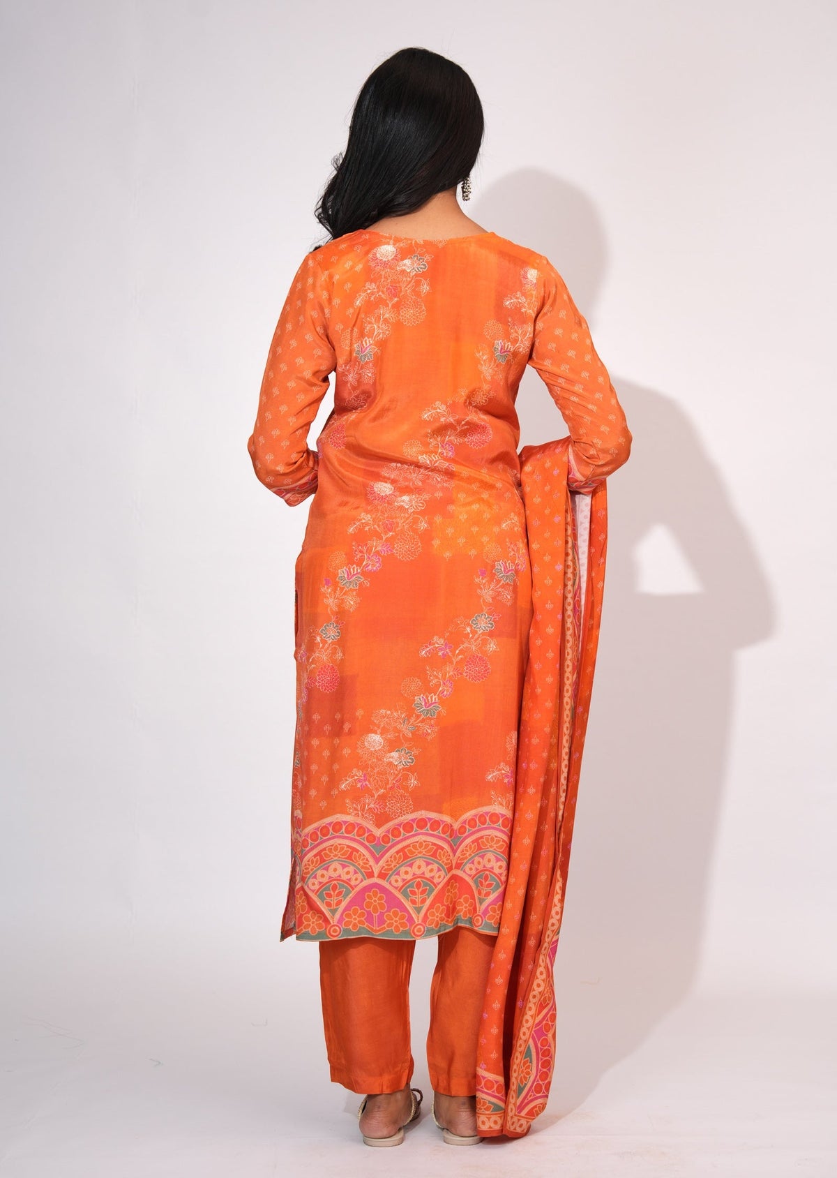 Orange Muslin Straight cut suit