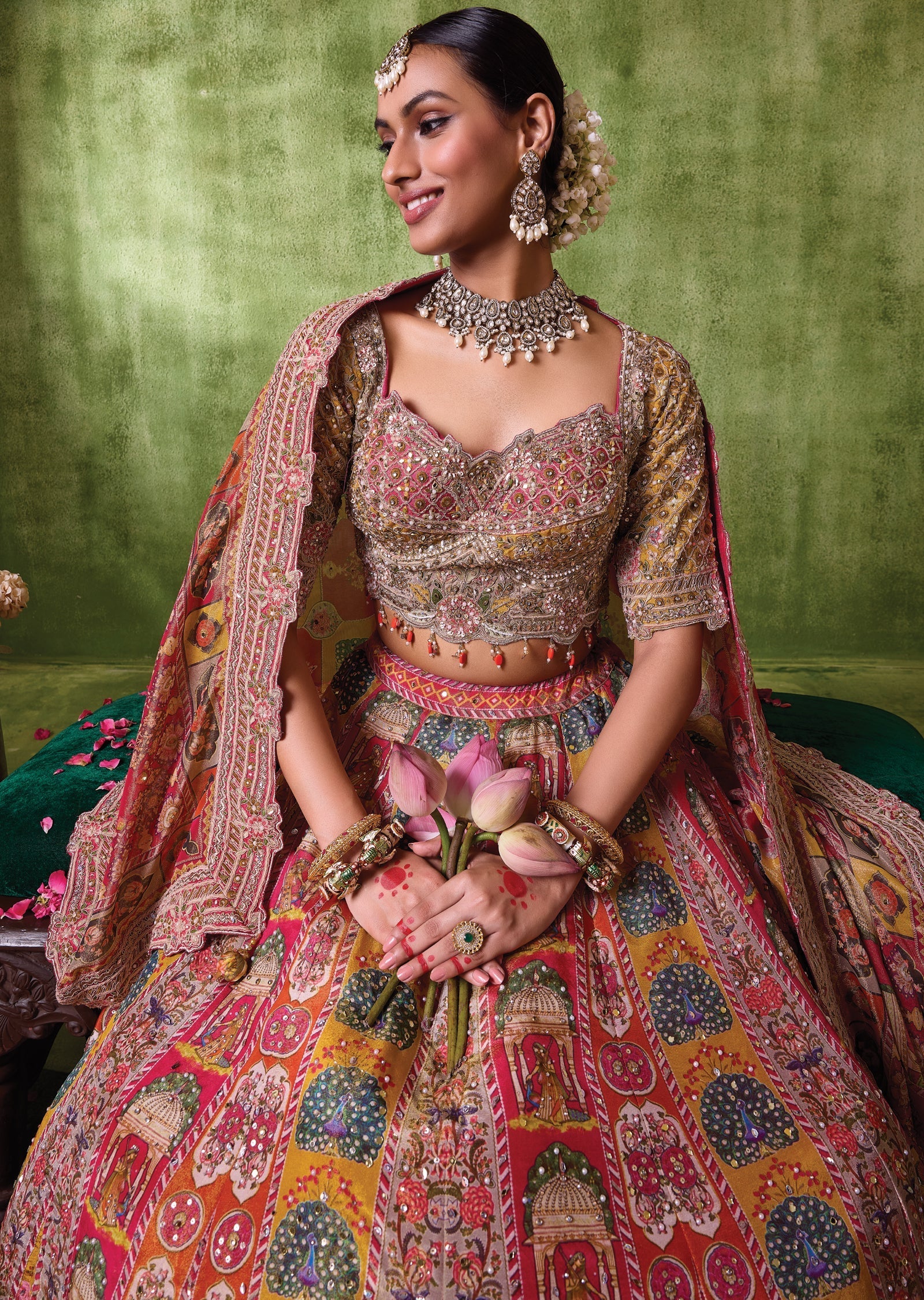Mustard Tissue Lehenga Set