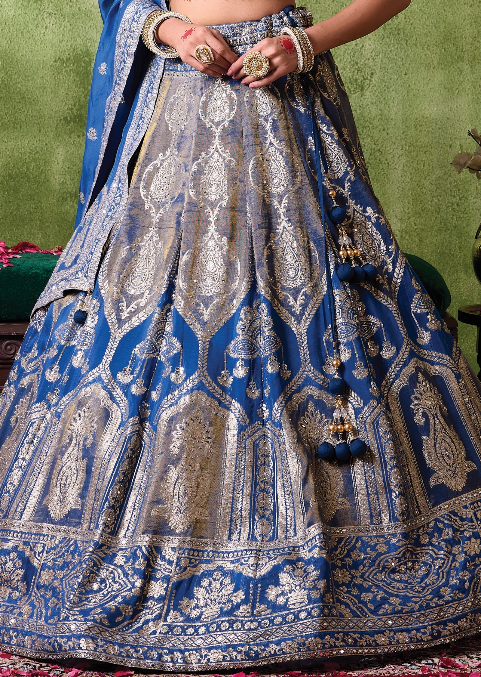 Teal Blue Organza Lehenga Set