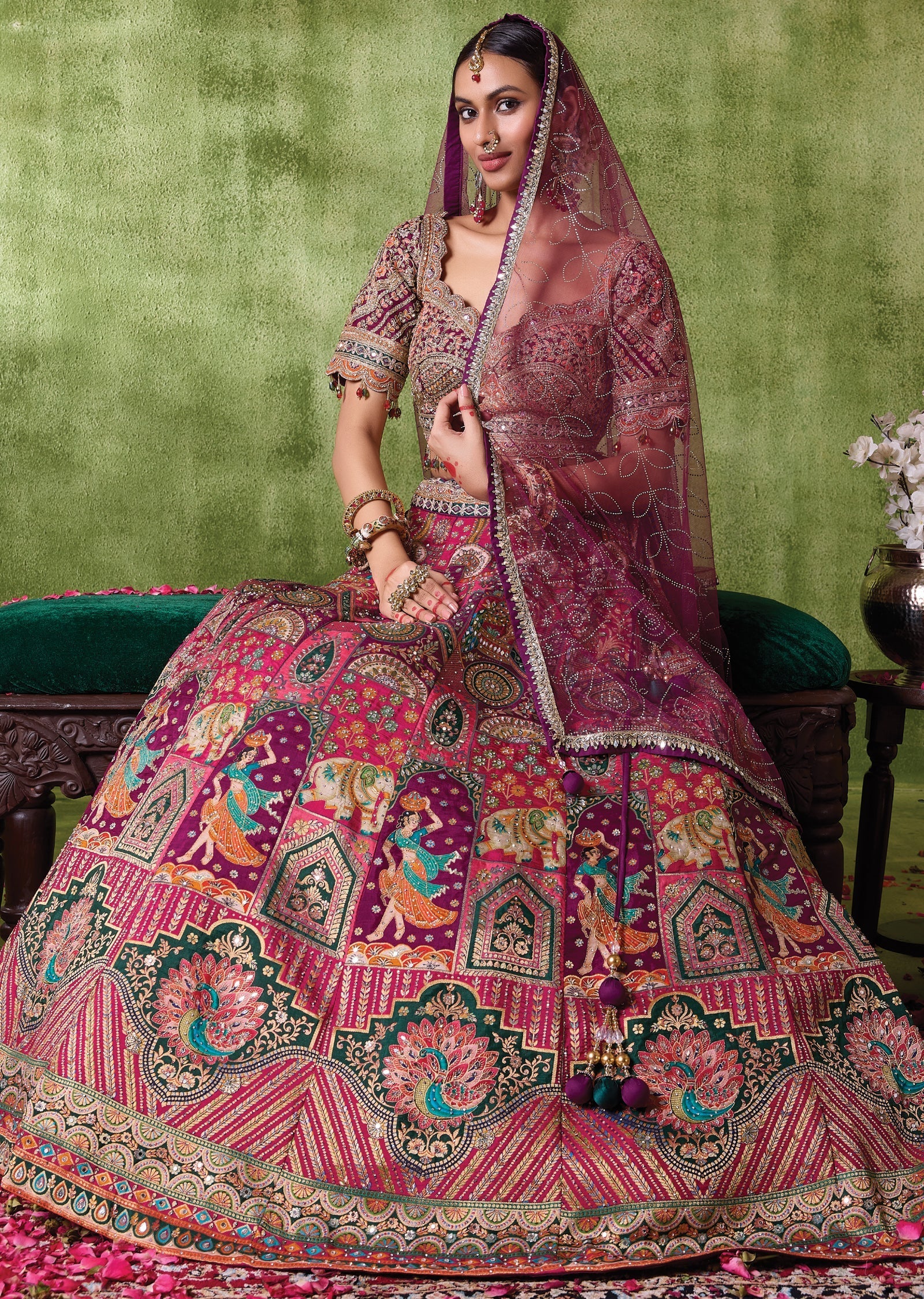 Wine Silk Lehenga Set