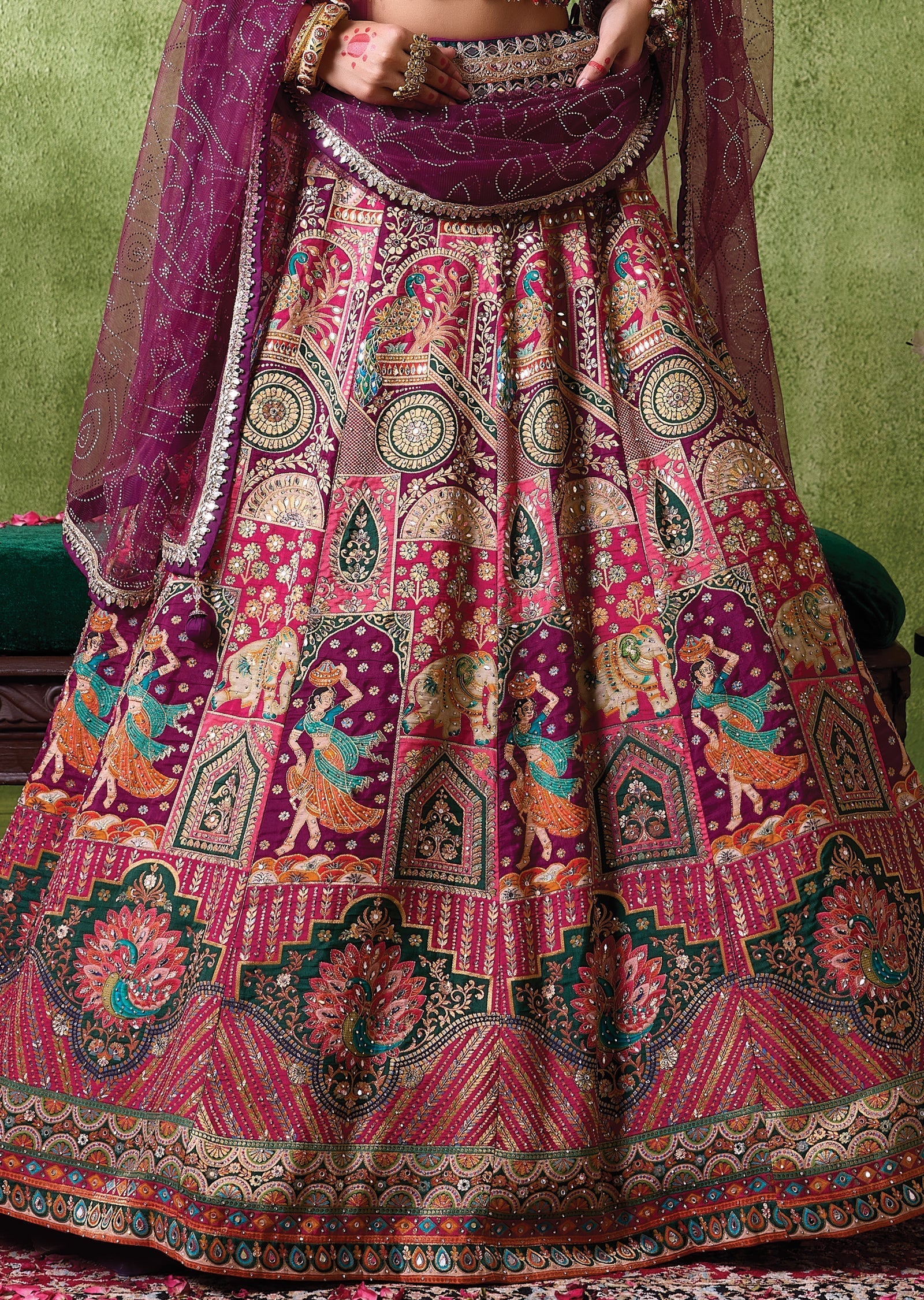 Wine Silk Lehenga Set
