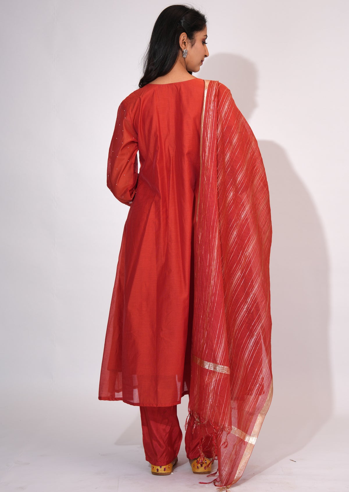 Dark Rust Mul Chanderi Anarkali Suit