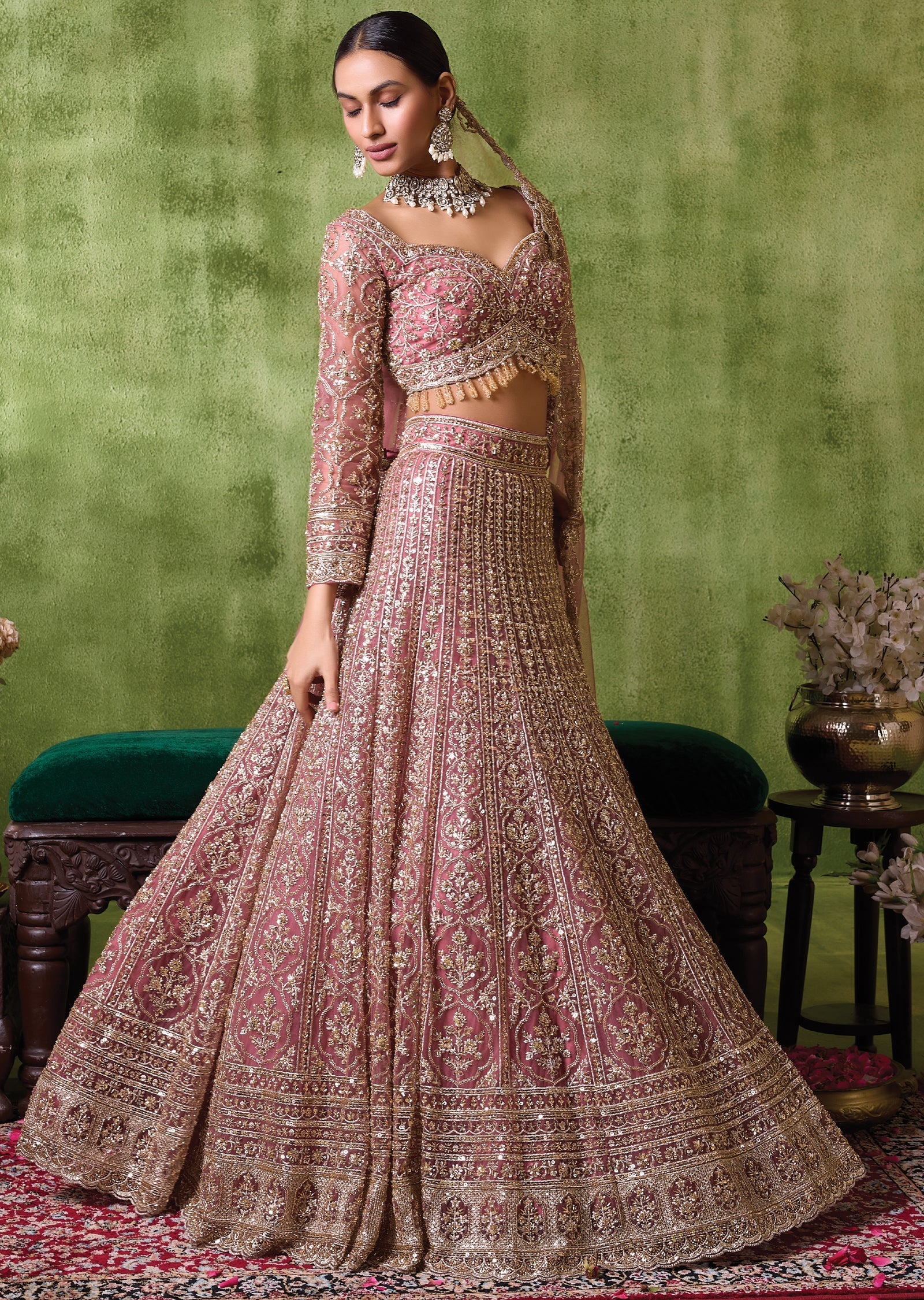 Onion Pink Net Lehenga Set