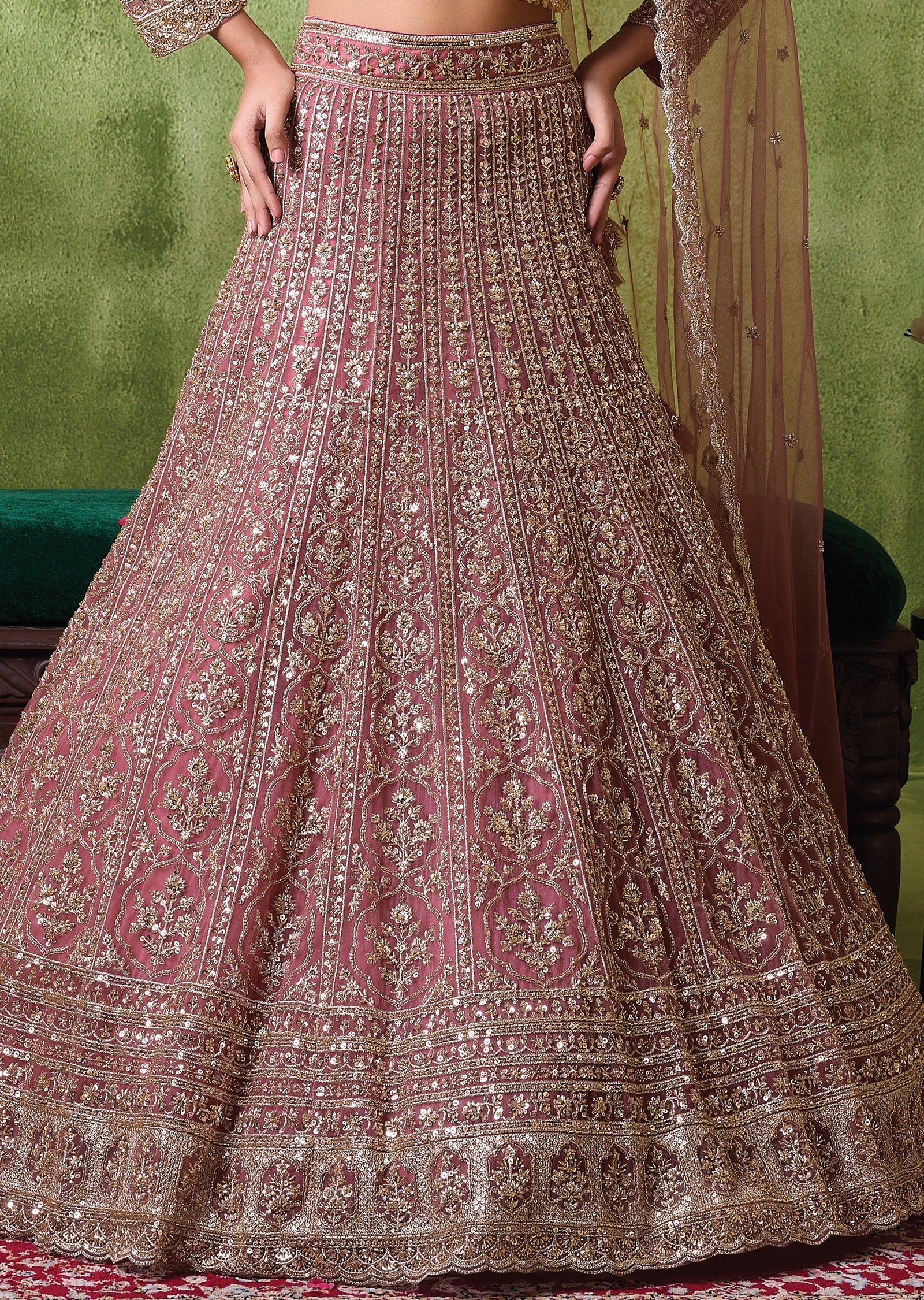 Onion Pink Net Lehenga Set