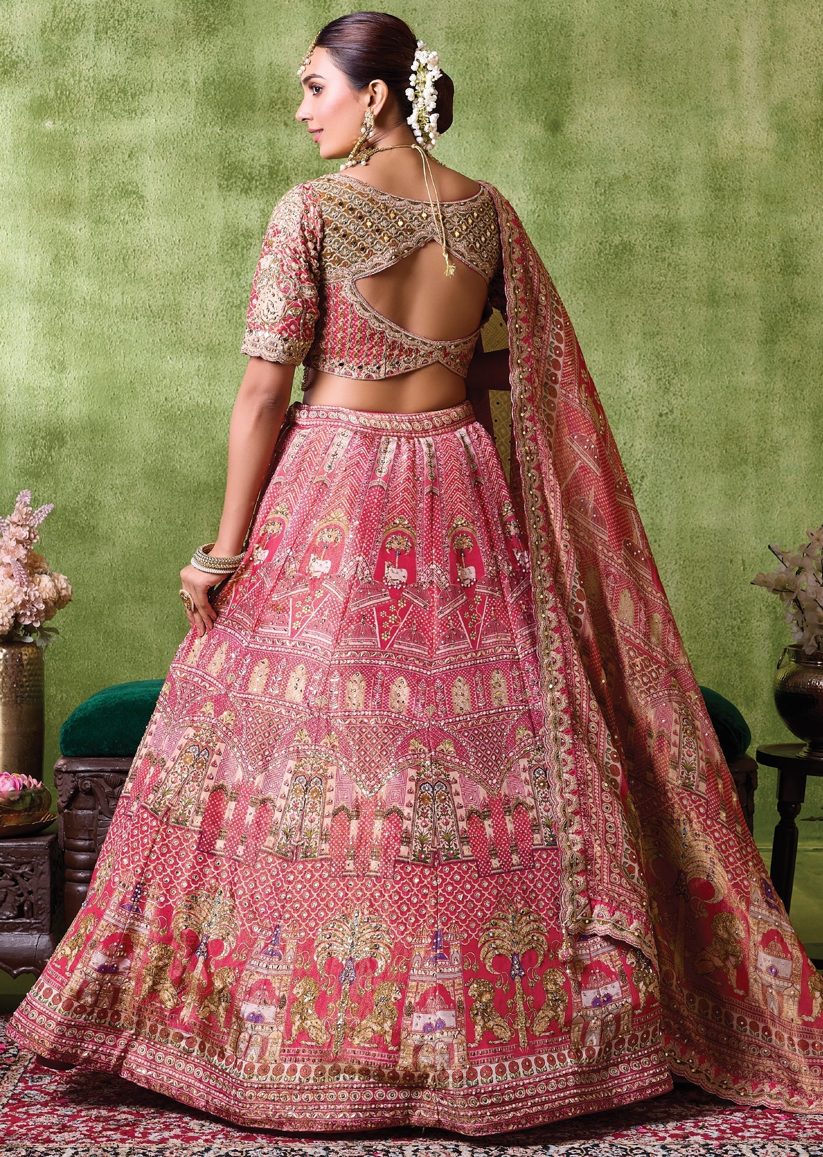 Red Tissue Lehenga Set