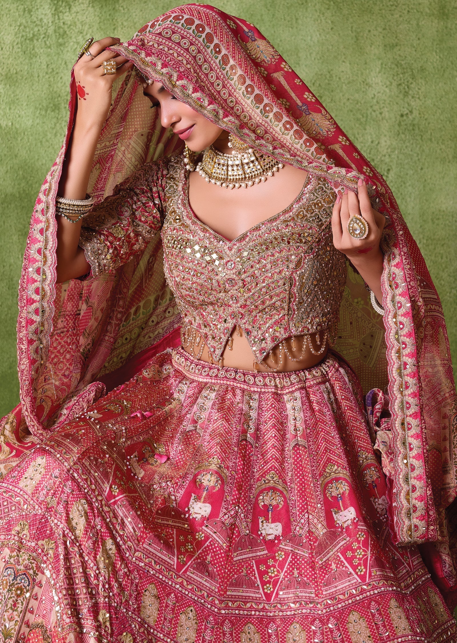 Red Tissue Lehenga Set
