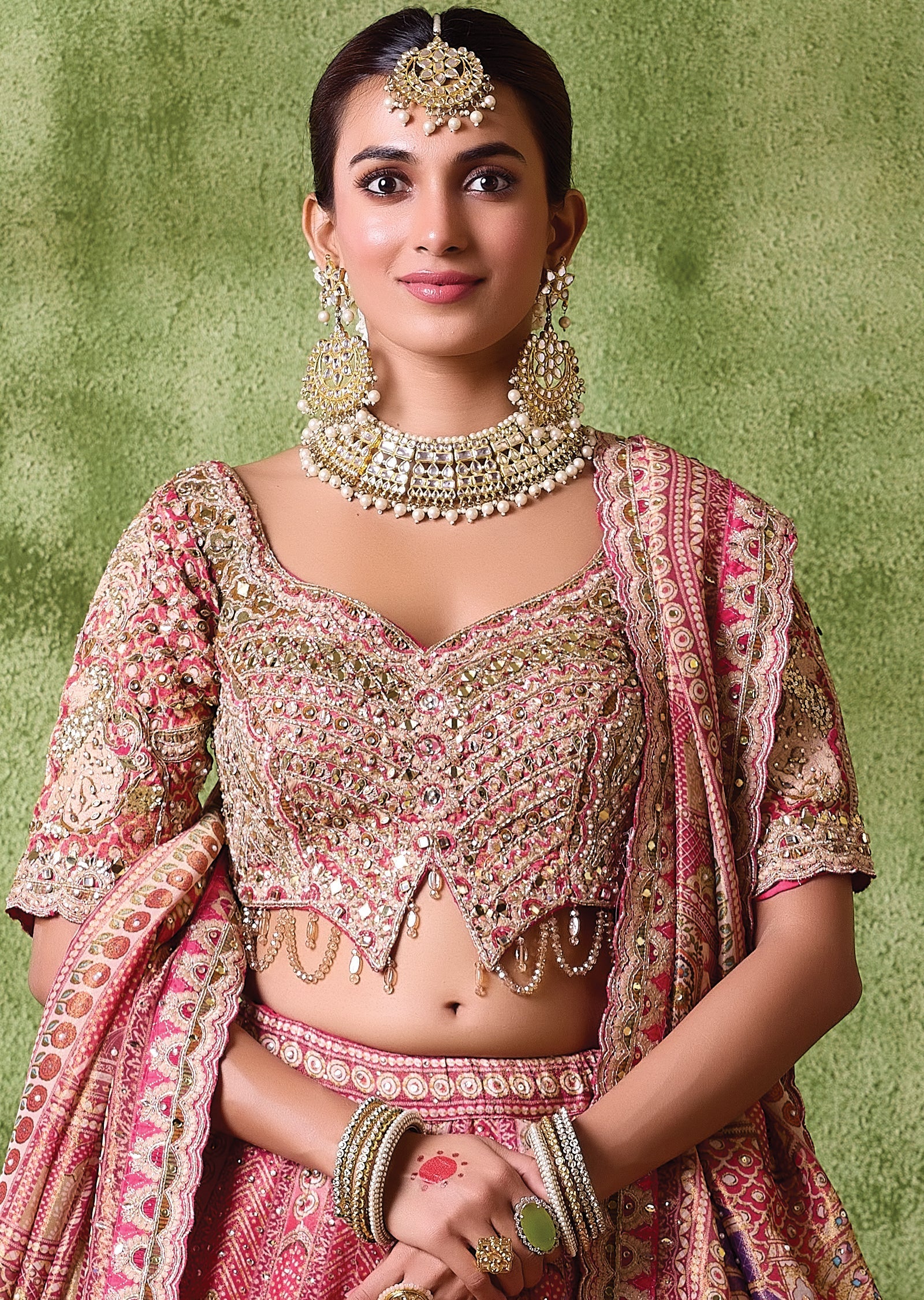 Red Tissue Lehenga Set