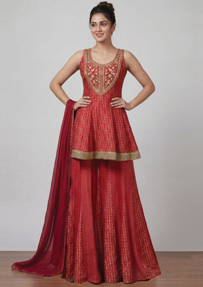 Rust Silk Sharara Set