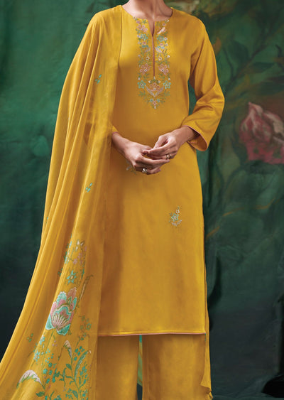 Mustard Cotton Straight cut suit